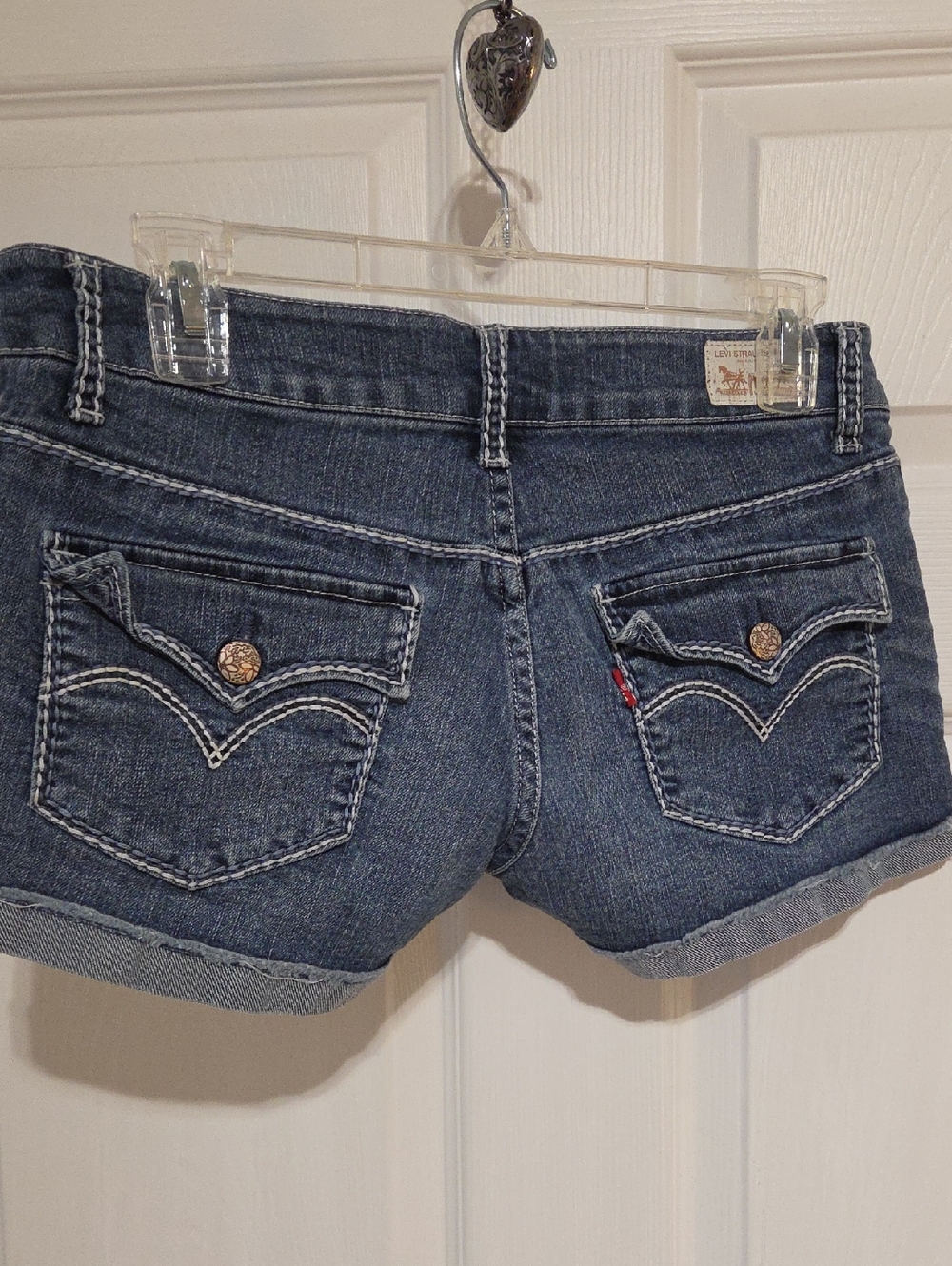 Levi's Dark Blue Denim Cuffed Jean Shorts with Decorative Back Pockets